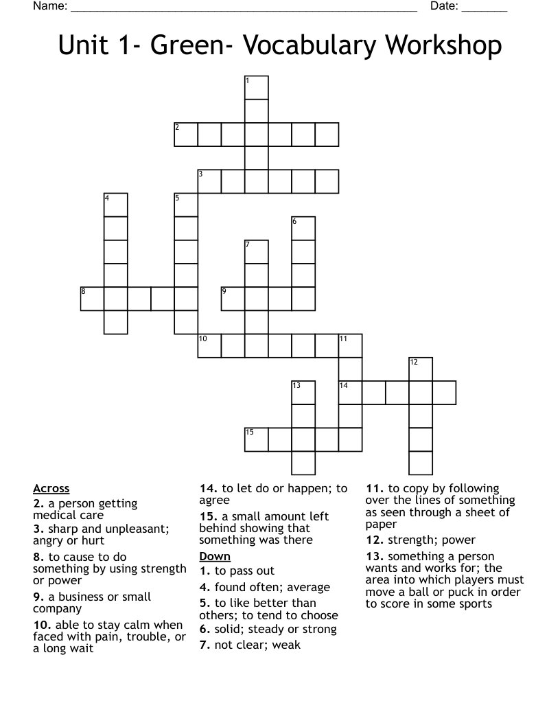 Unit 1- Green- Vocabulary Workshop Crossword