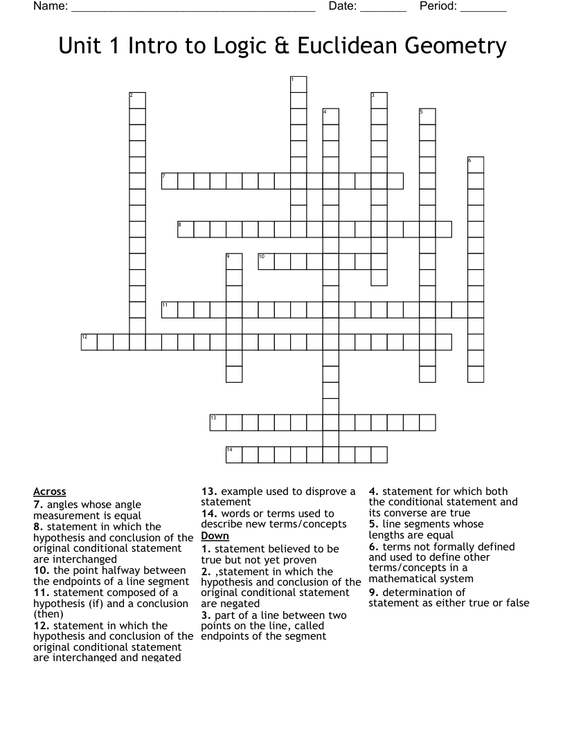 Unit 1 Intro to Logic & Euclidean Geometry Crossword