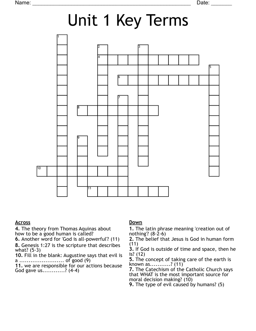 Unit 1 Key Terms Crossword