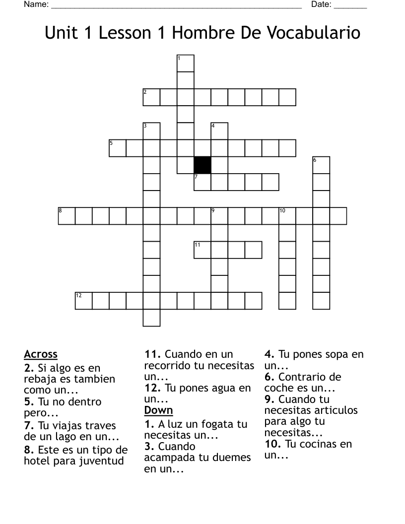 Unit 1 Lesson 1 Hombre De Vocabulario  Crossword