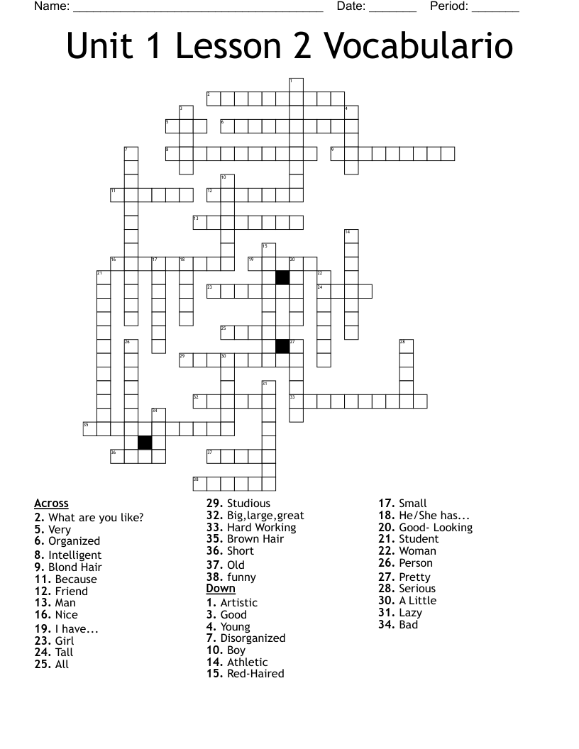 Unit 1 Lesson 2 Vocabulario  Crossword