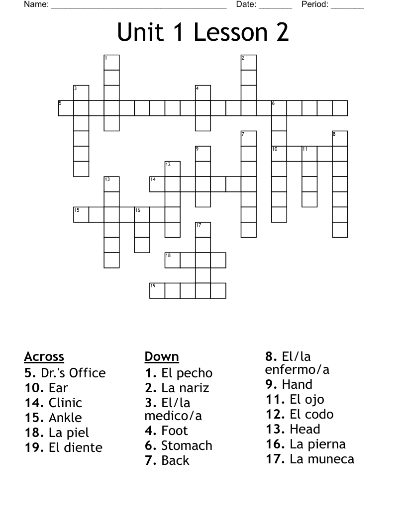 Unit 1 Lesson 2  Crossword