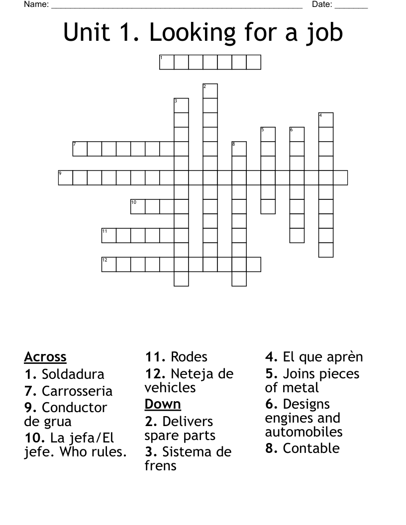 Unit 1. Looking for a job Crossword