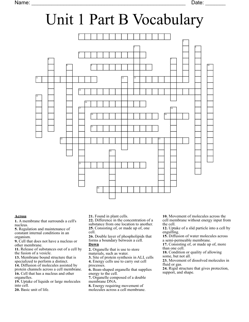 Unit 1 Part B Vocabulary Crossword