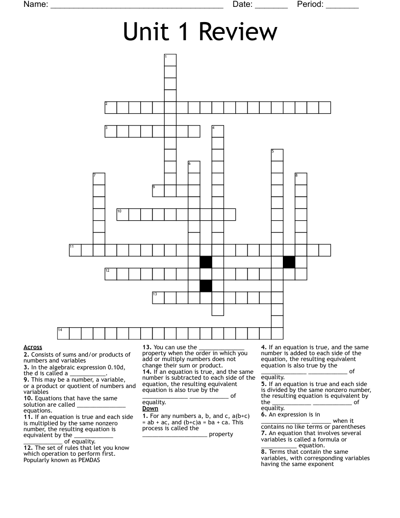 Unit 1 Review Crossword