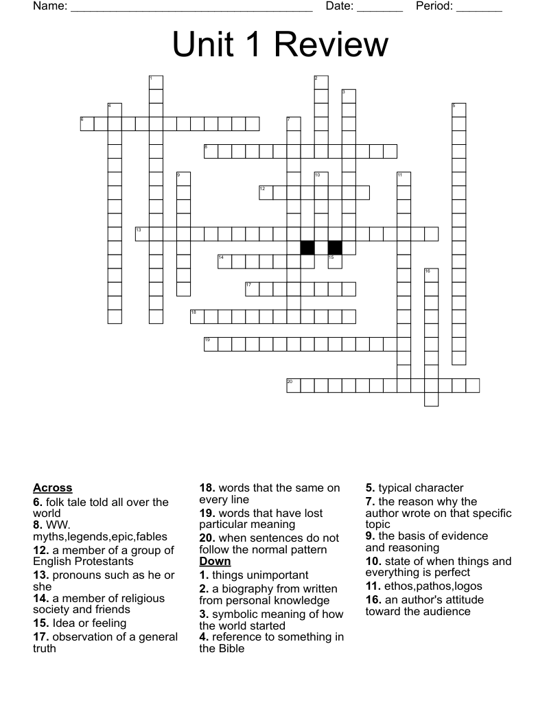Unit 1 Review  Crossword