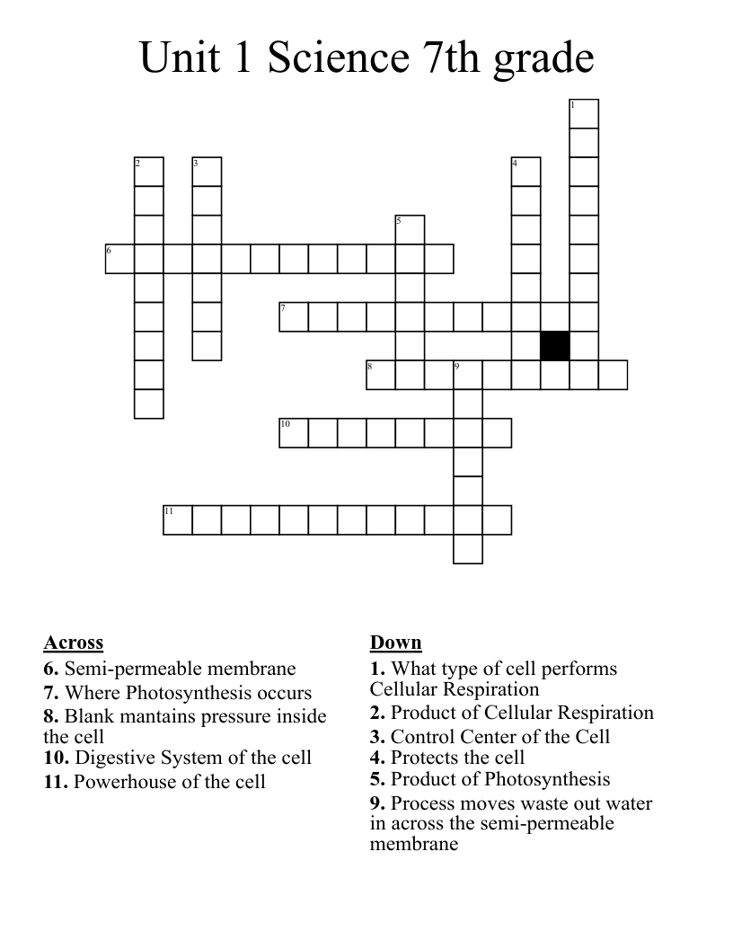 Unit 1 Science 7th grade Crossword