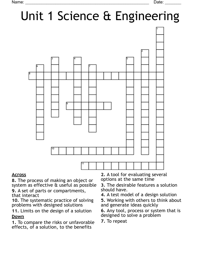 Unit 1 Science & Engineering Crossword