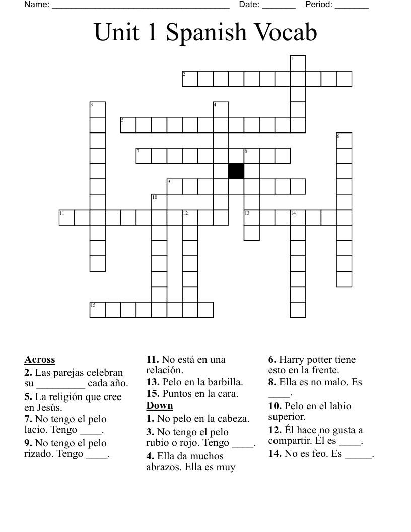 Unit 1 Spanish Vocab  Crossword