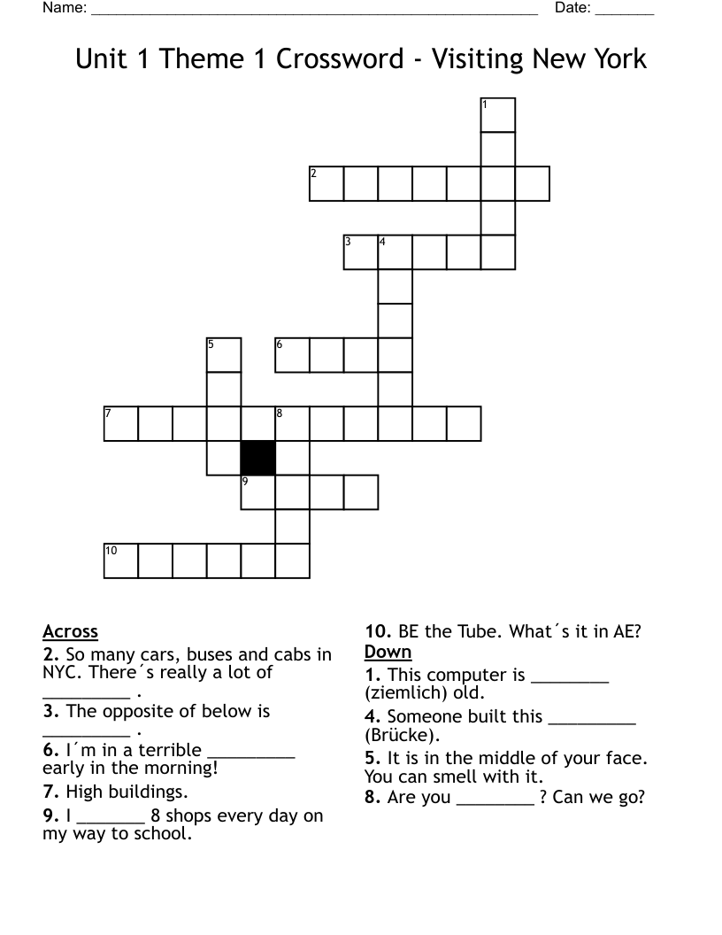 Unit 1 Theme 1 Crossword - Visiting New York