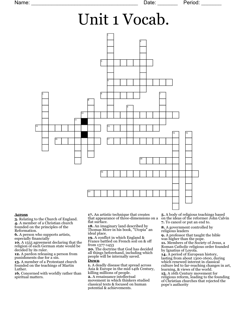 Unit 1 Vocab. Crossword