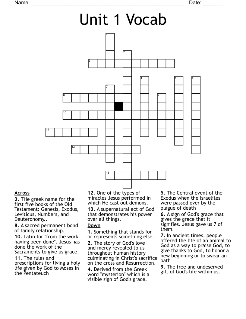 Unit 1 Vocab Crossword
