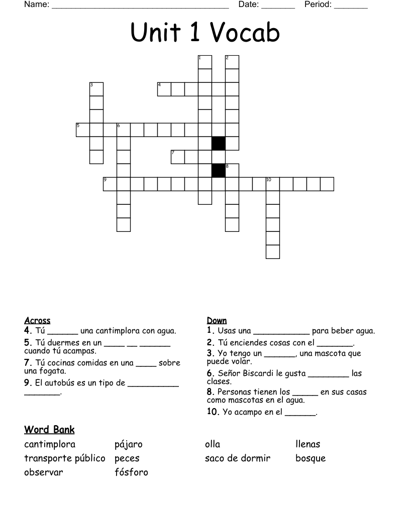 Unit 1 Vocab Crossword
