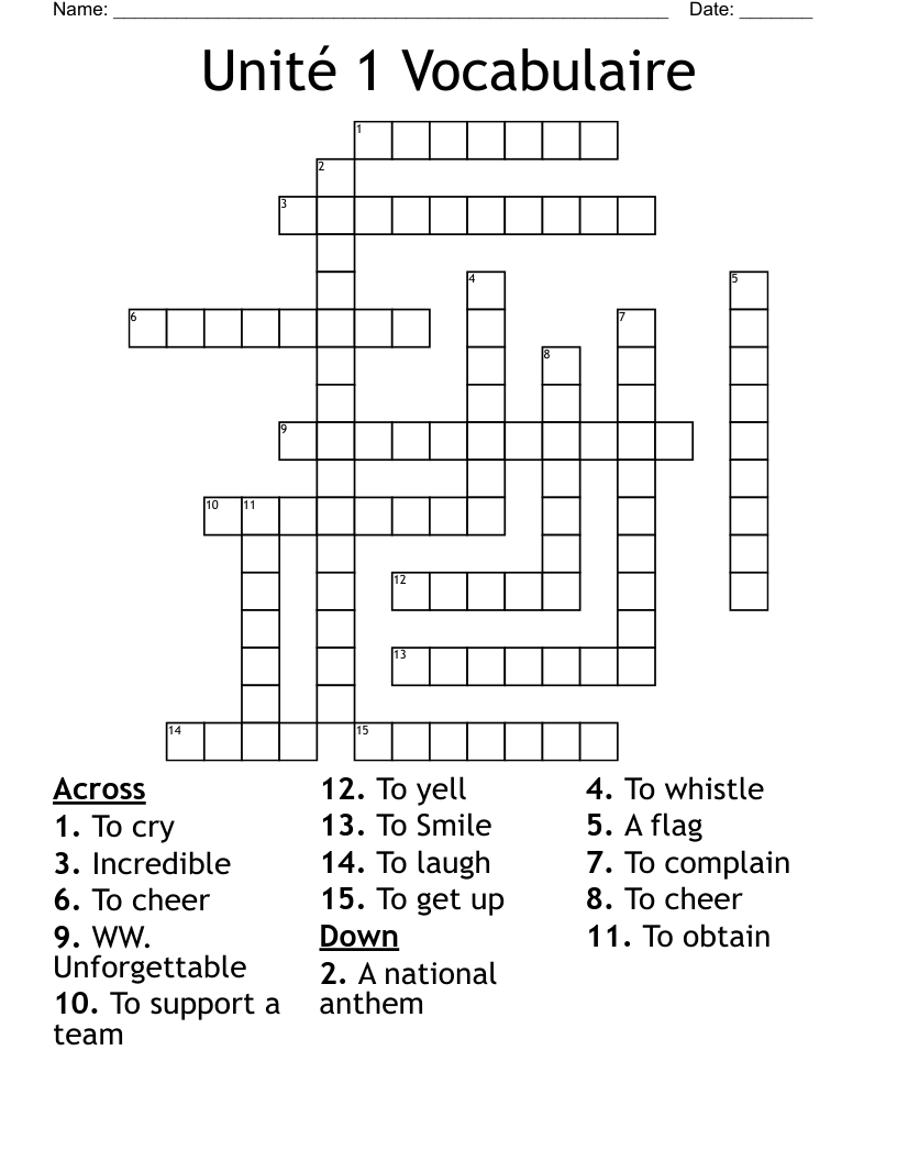 Unité 1 Vocabulaire Crossword