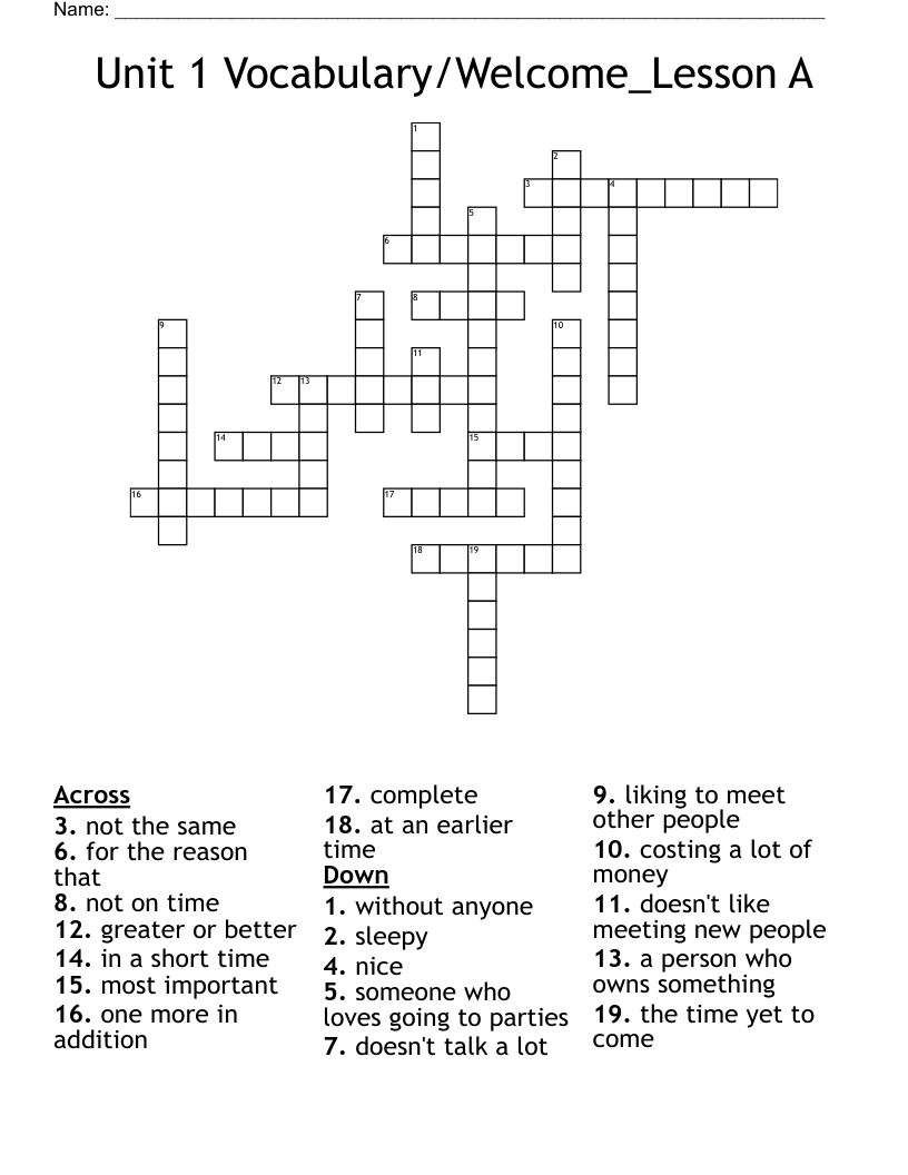 Unit 1 Vocabulary/Welcome_Lesson A Crossword