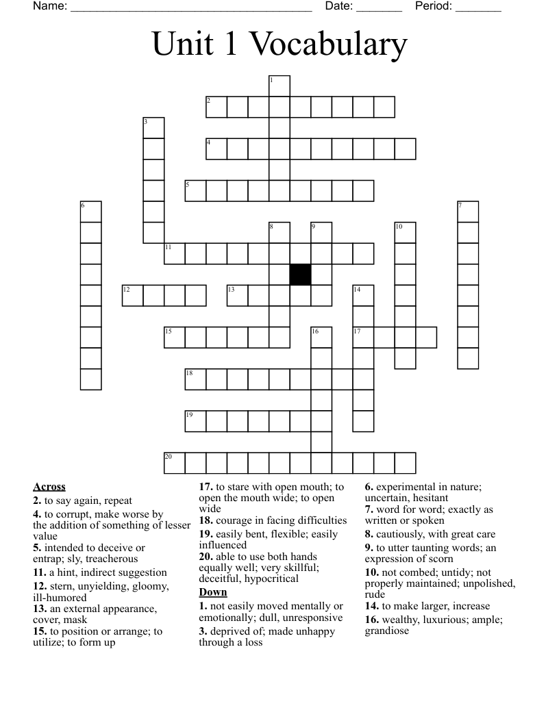 Unit 1 Vocabulary Crossword