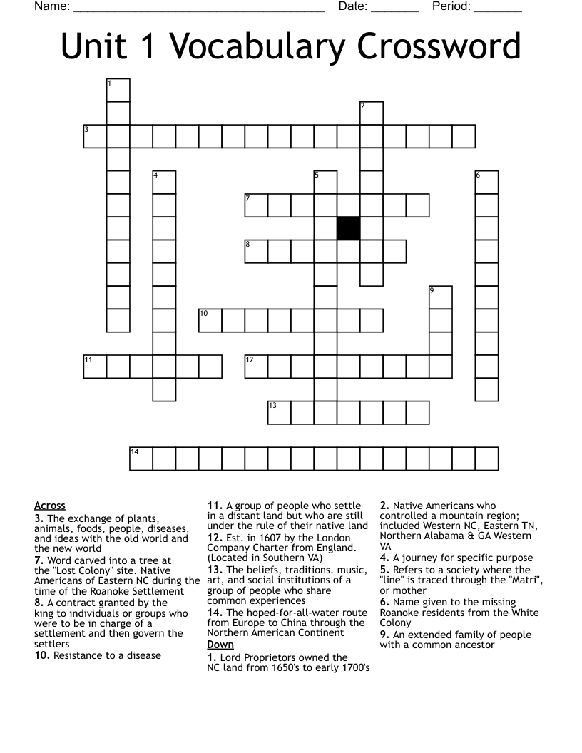 Unit 1 Vocabulary Crossword