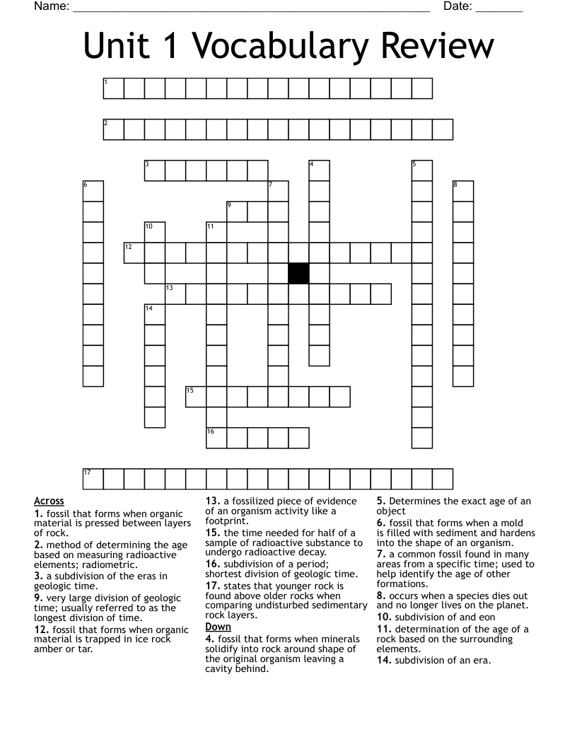 Unit 1 Vocabulary Review Crossword