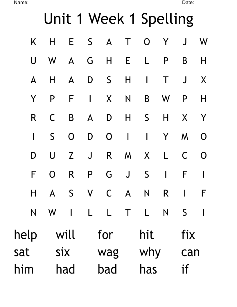 Unit 1 Week 1 Spelling Word Search