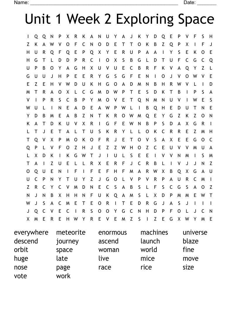 Unit 1 Week 2 Exploring Space Word Search