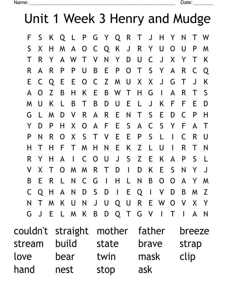 Unit 1 Week 3 Henry and Mudge Word Search