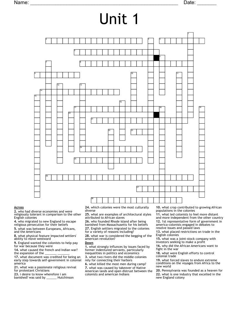 Unit 1  Crossword