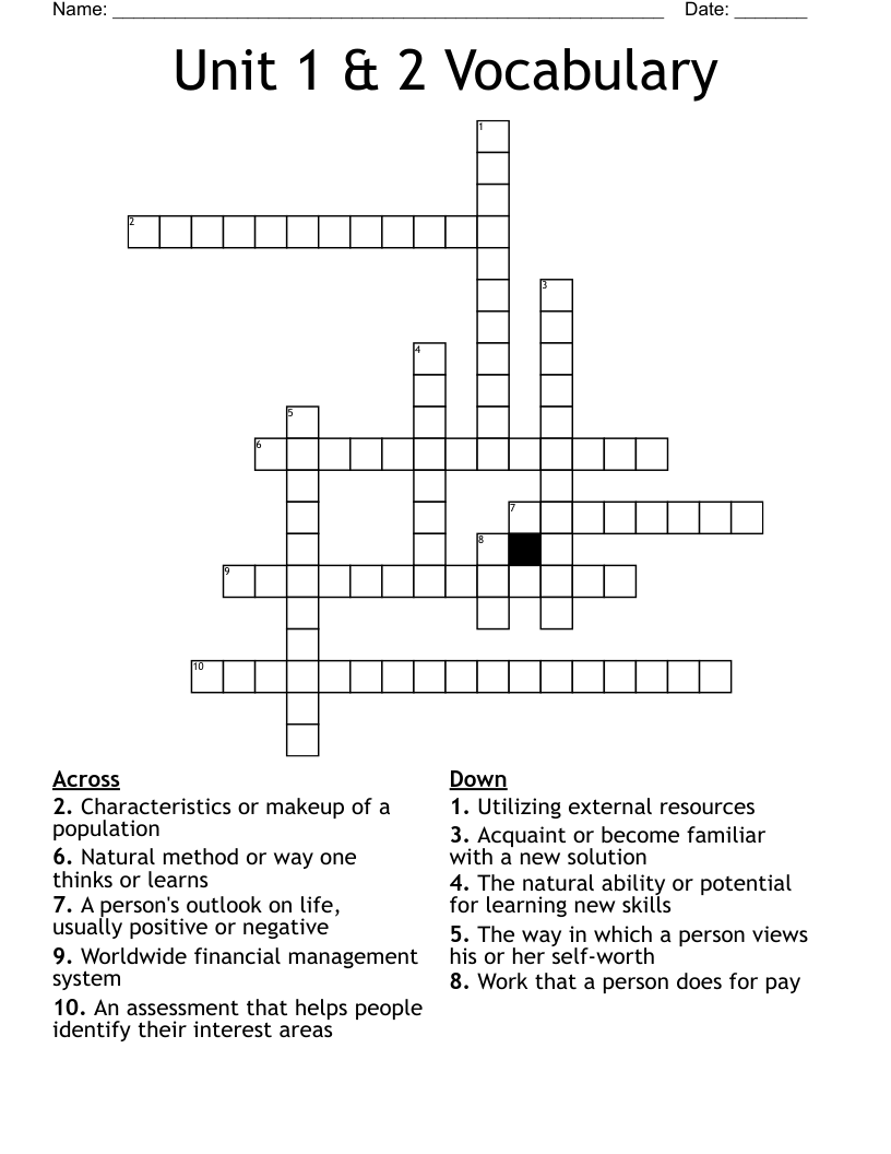 Unit 1 & 2 Vocabulary Crossword