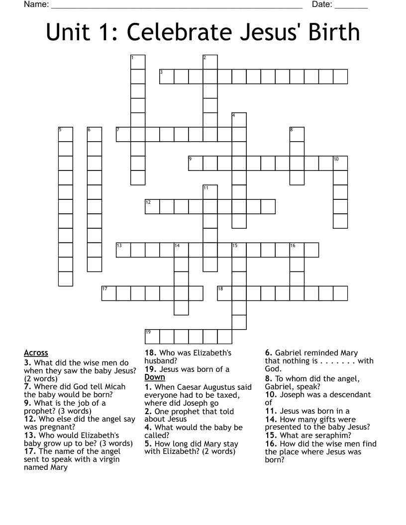 Unit 1:  Celebrate Jesus' Birth Crossword