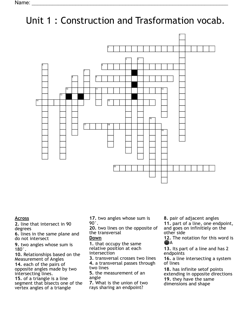 Unit 1 : Construction and Trasformation vocab. Crossword