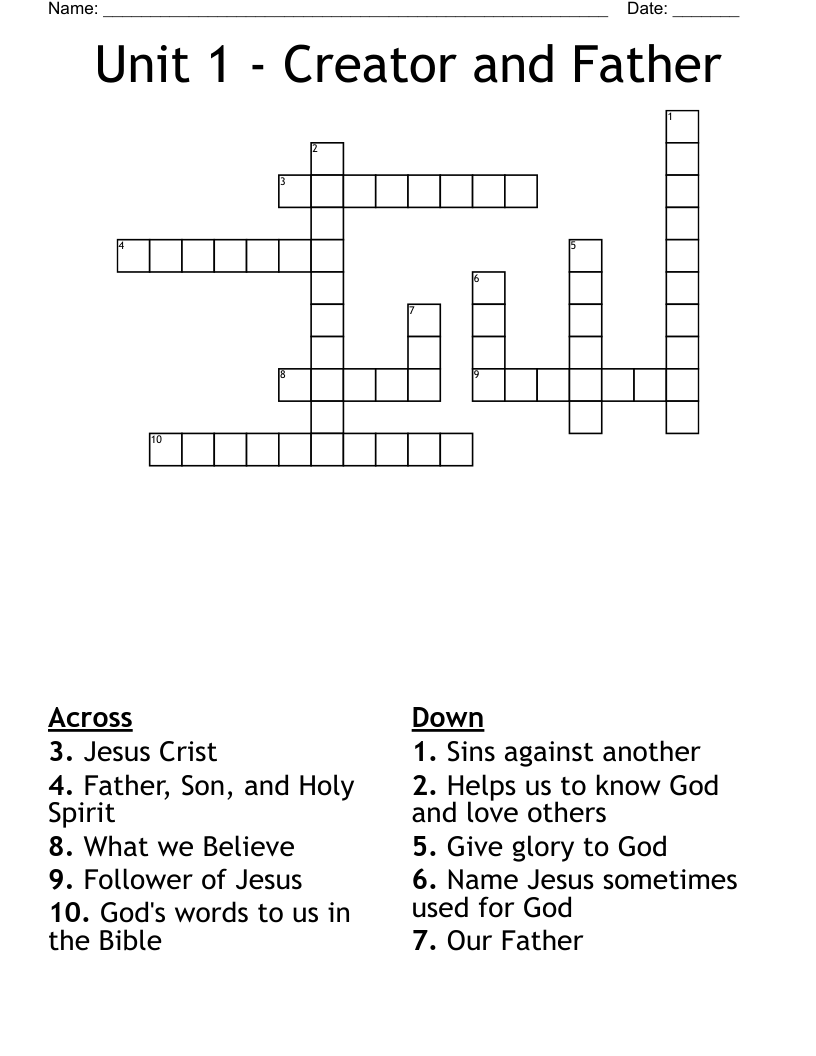 Unit 1 - Creator and Father Crossword