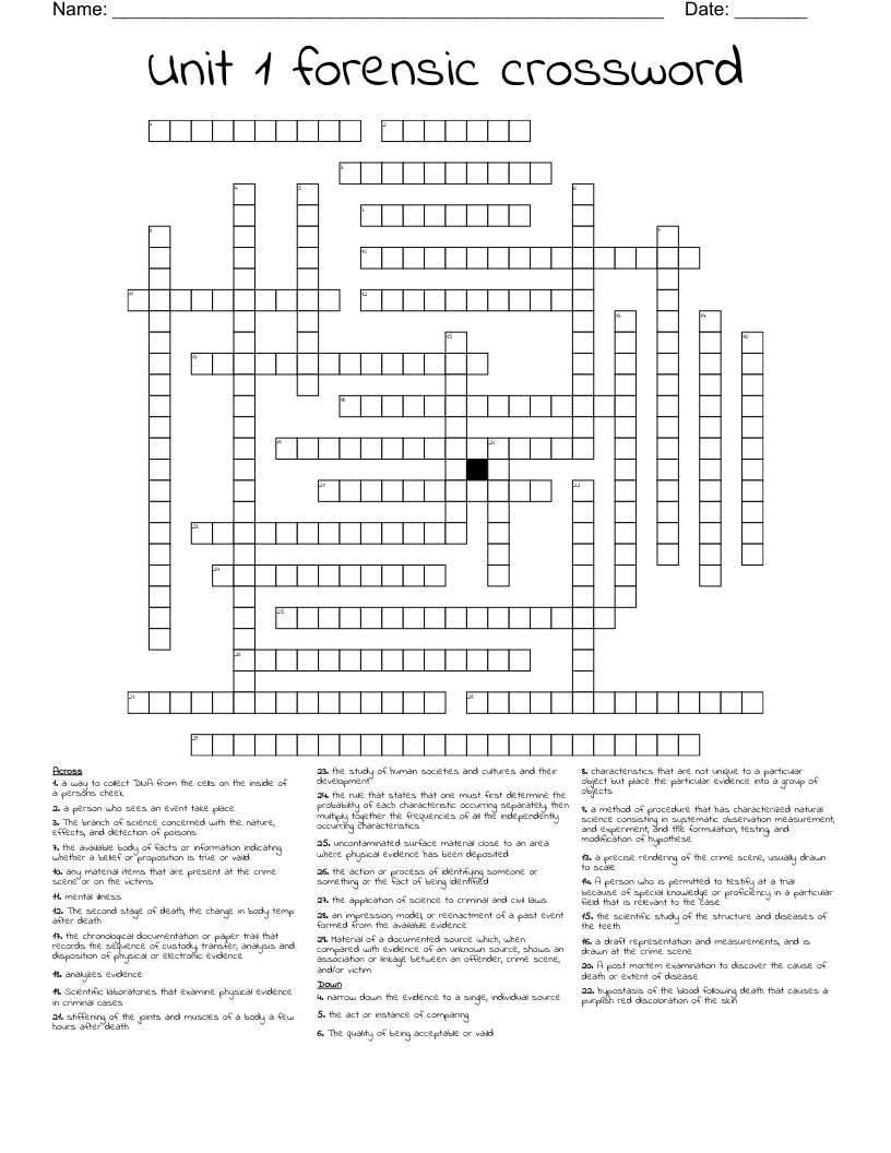 Unit 1 forensic crossword 