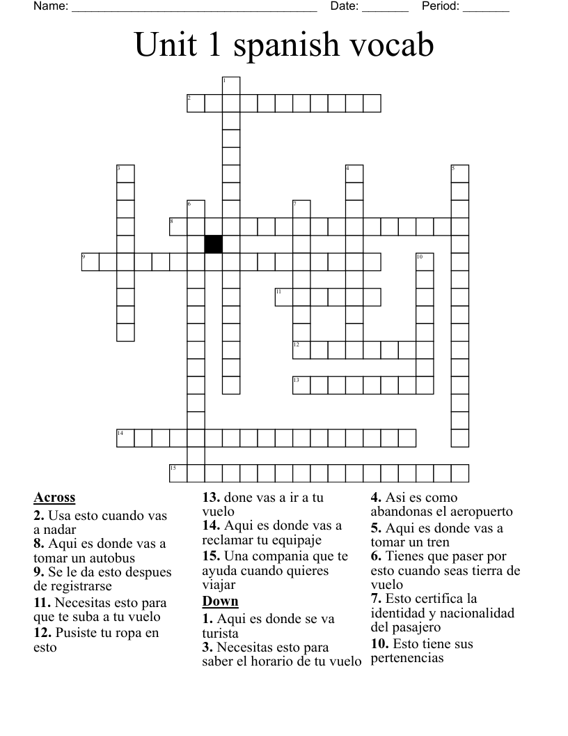 Unit 1 spanish vocab Crossword