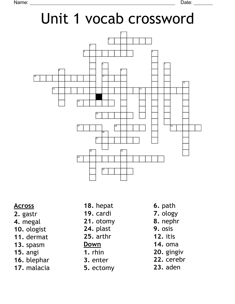 Unit 1 vocab crossword 