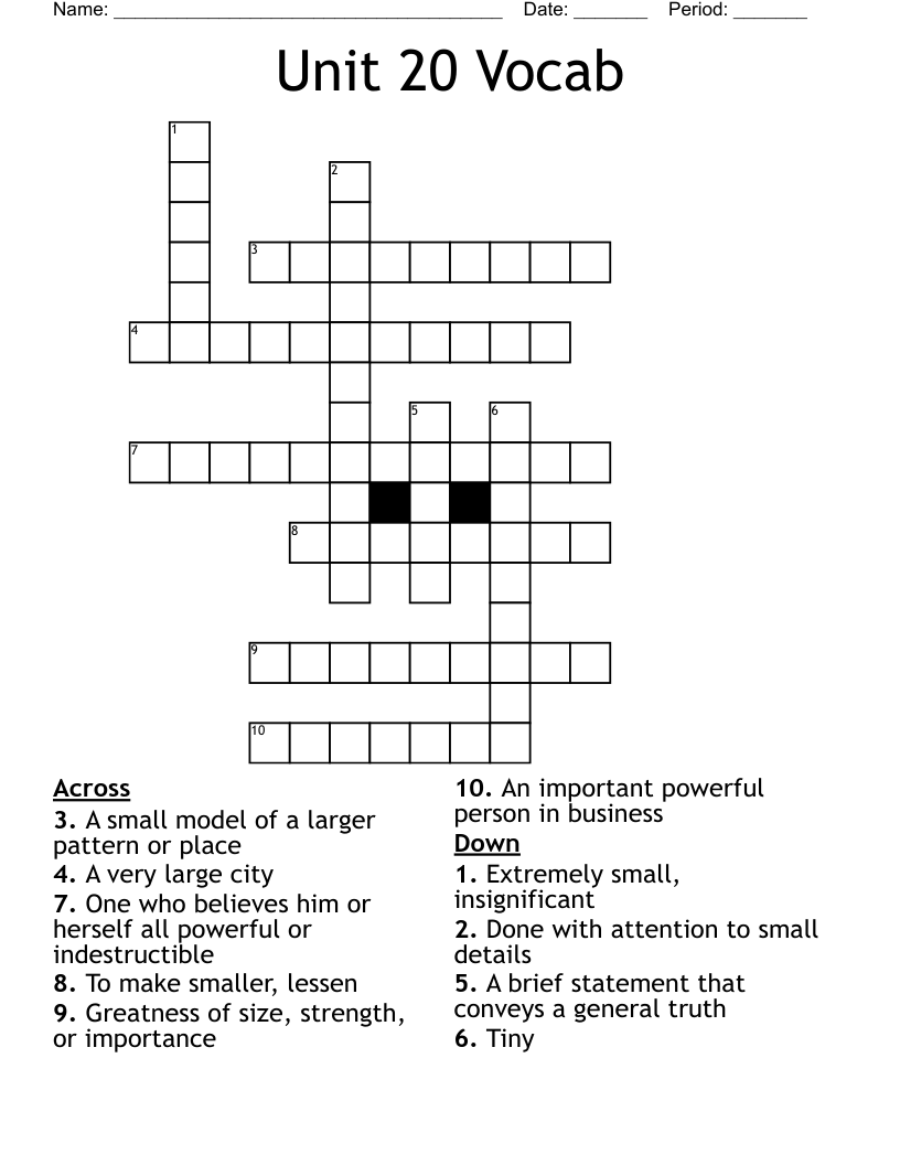 Unit 20 Vocab Crossword