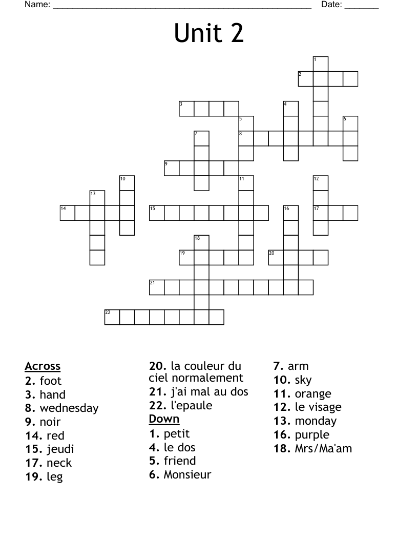 Unit 2 Crossword