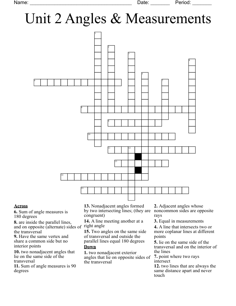 Unit 2 Angles & Measurements Crossword
