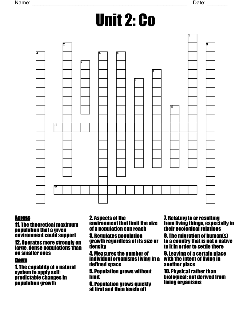 Unit 2: Co Crossword