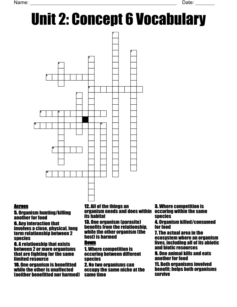 Unit 2: Concept 6 Vocabulary  Crossword