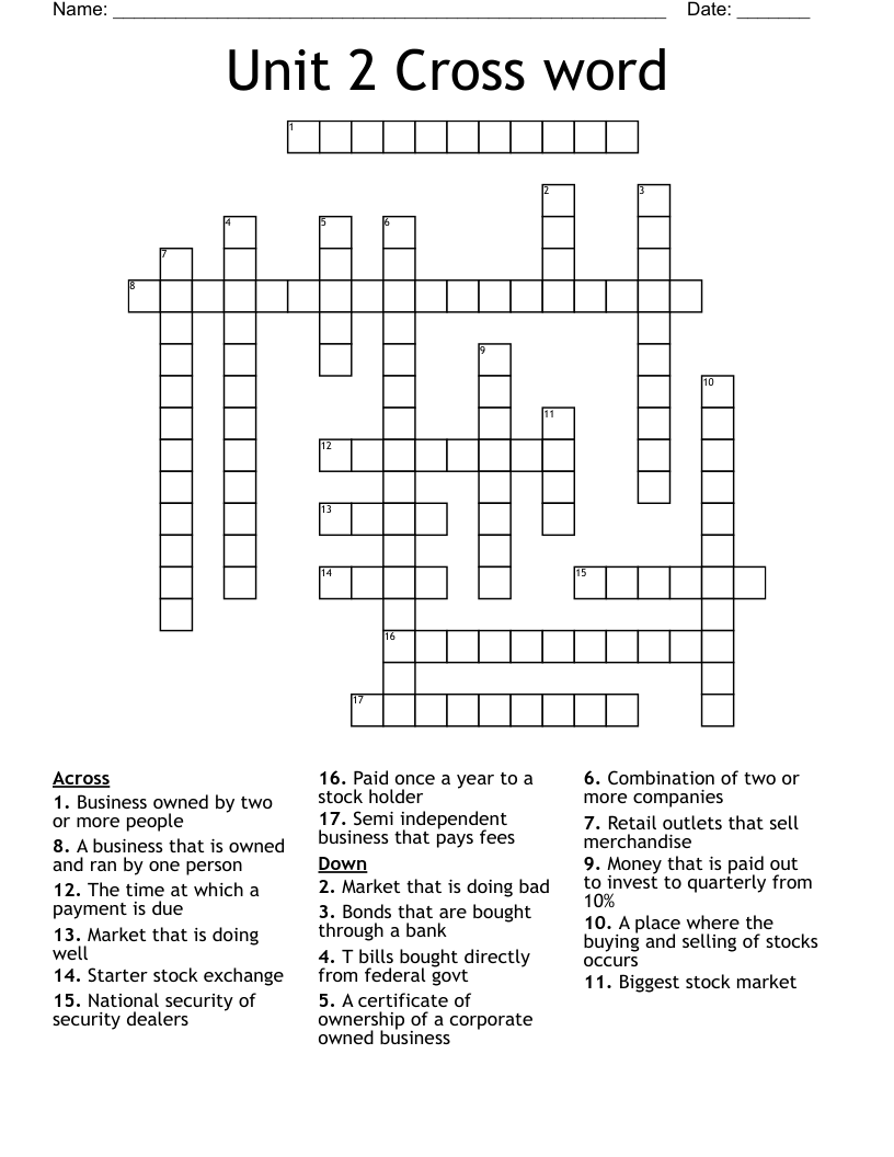 Unit 2 Cross word