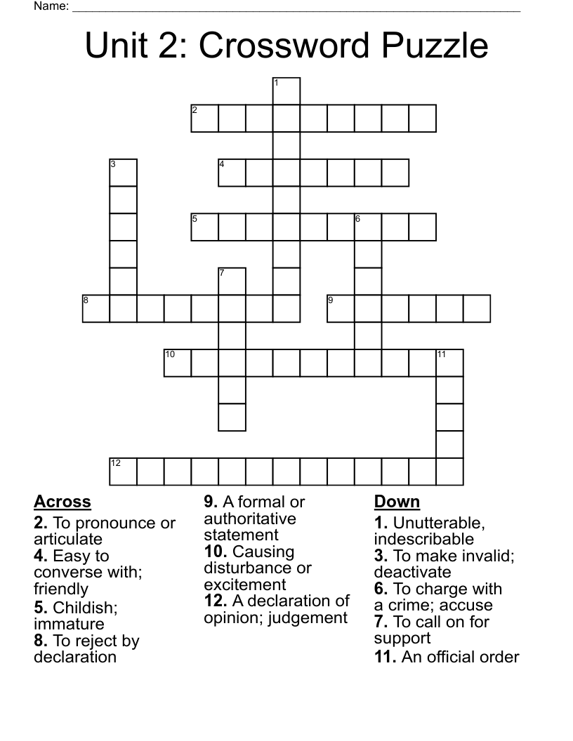 Unit 2: Crossword Puzzle