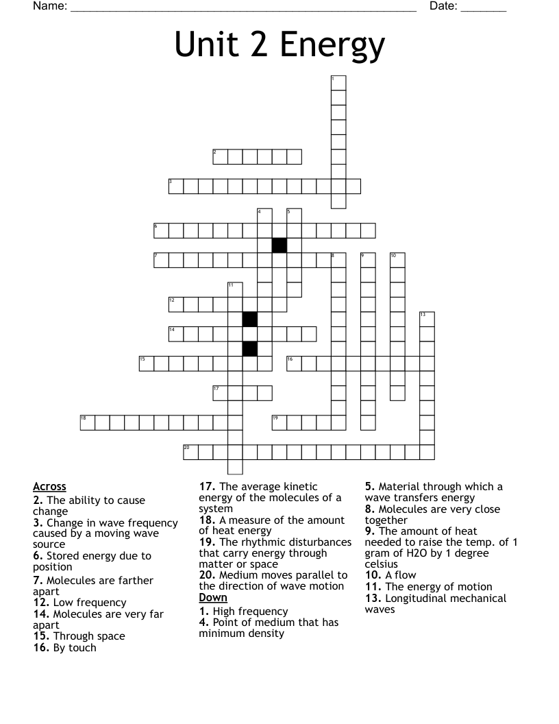 Unit 2 Energy Crossword