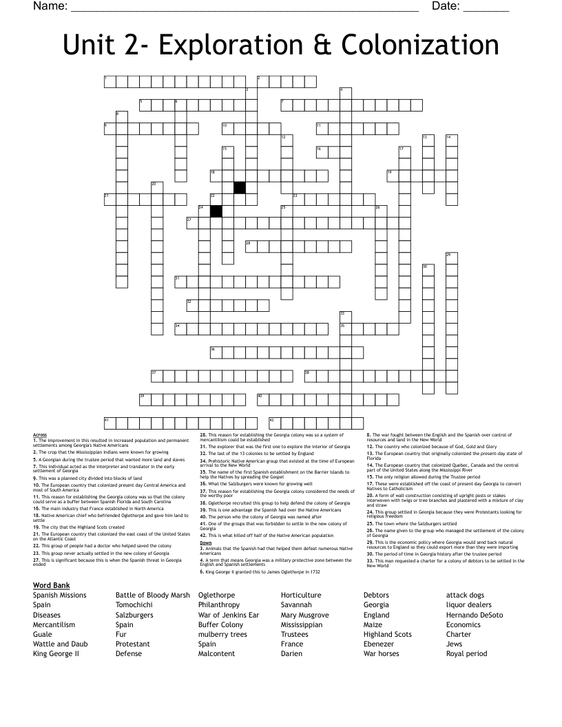 Unit 2- Exploration & Colonization  Crossword