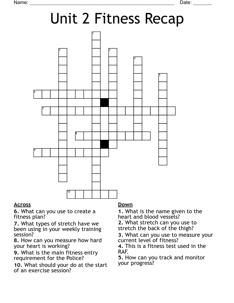 Unit 2 Fitness Recap Crossword