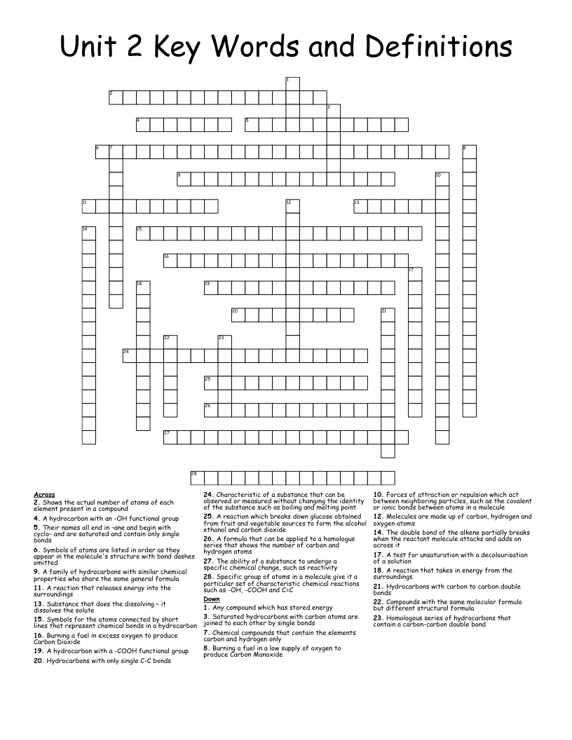 Unit 2 Key Words and Definitions Crossword