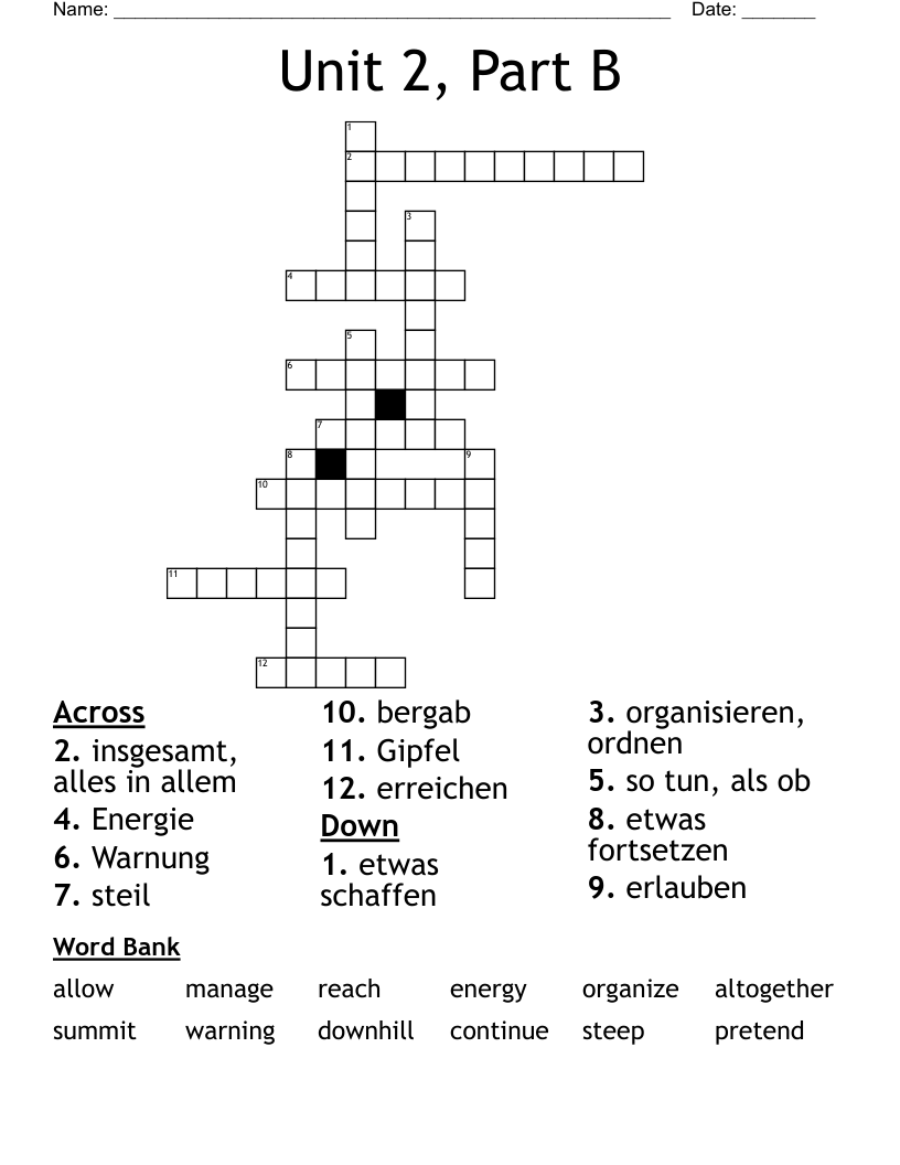 Unit 2, Part B Crossword