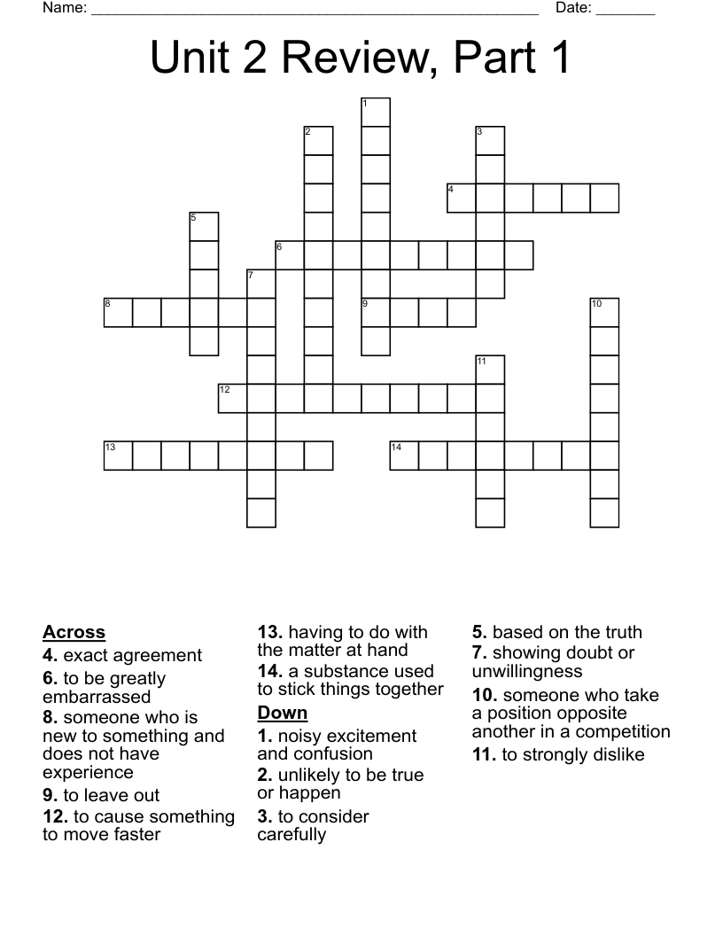 Unit 2 Review, Part 1 Crossword
