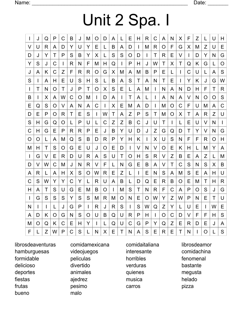 Unit 2 Spa. I Word Search