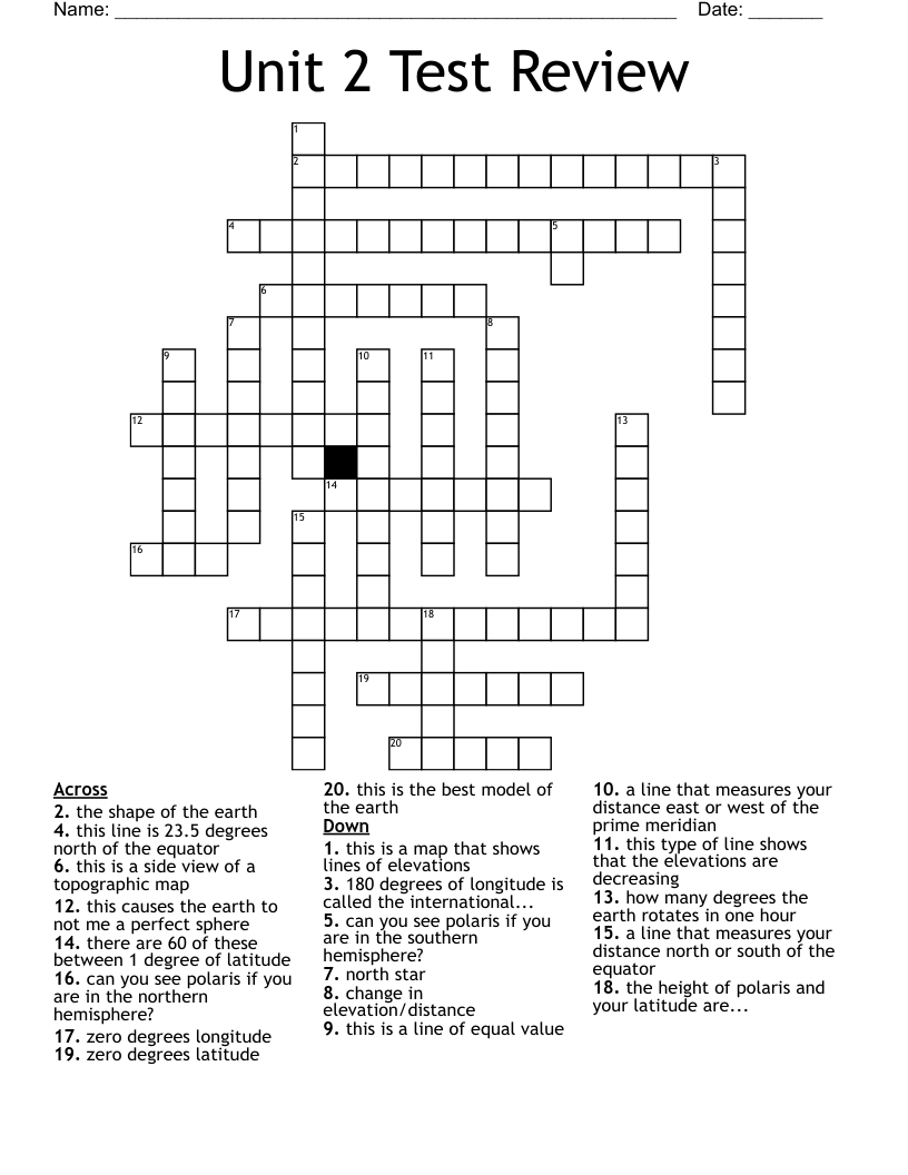 Unit 2 Test Review Crossword