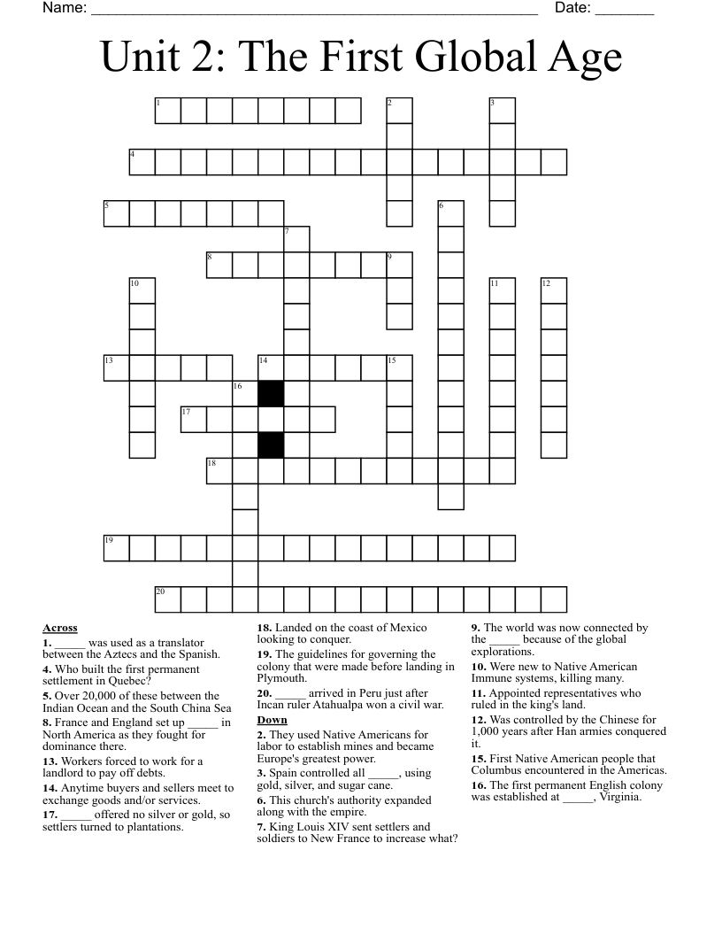 Unit 2: The First Global Age Crossword