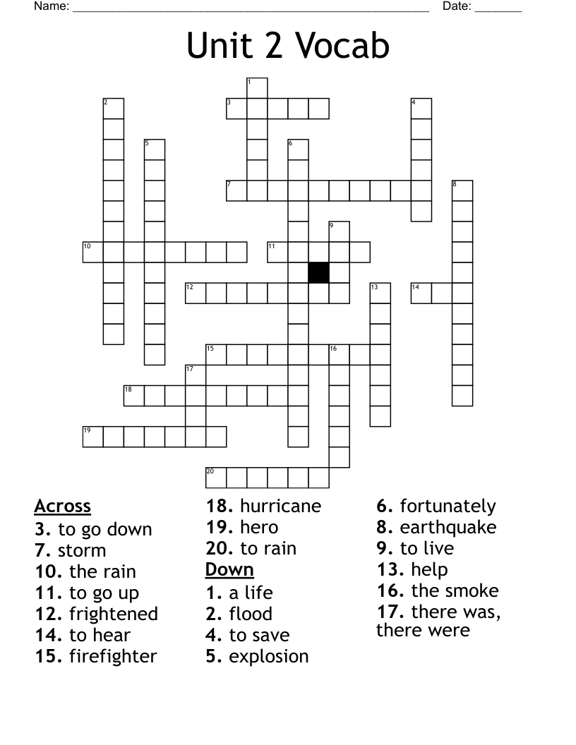 Unit 2 Vocab Crossword